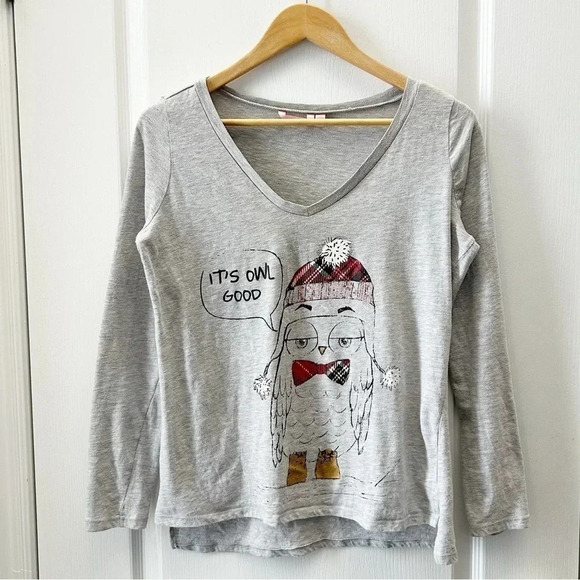 La Vie en Rose Pajama Set 2PC PJ Pants Long Sleeve PJ Top Grey Red Small - Picture 3 of 15